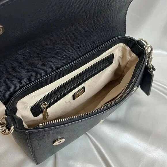 GUESS Purse Black Saffiano Faux Leather Logo Mini Handbag With Charms - Picture 3 of 6